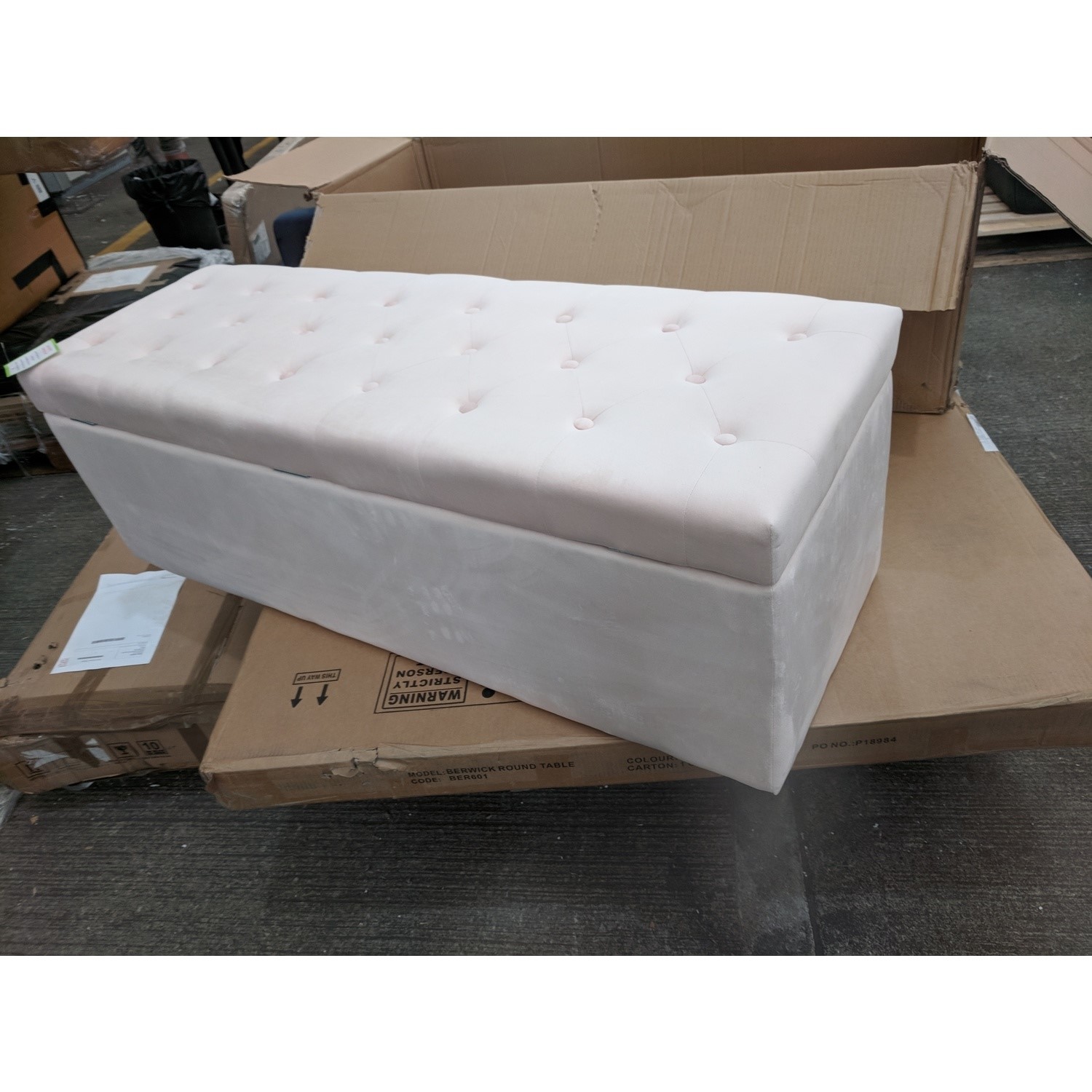 GRADE A2 Safina Pink Velvet Ottoman Blanket Box with Stud Detail