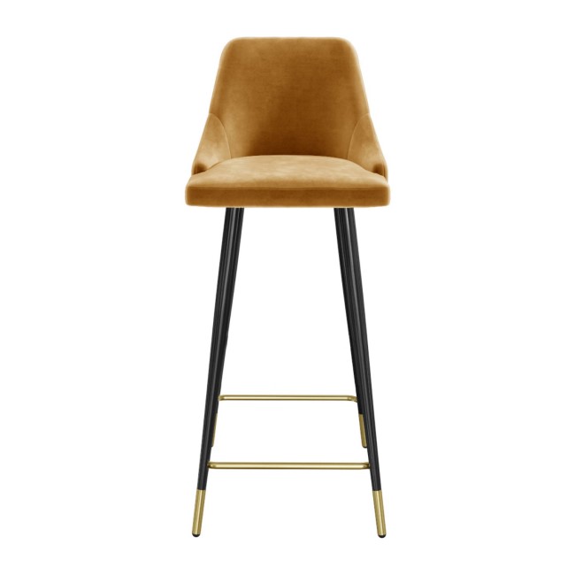 GRADE A2 - Mustard Velvet Bar Stool with Back - 79cm - Maddy