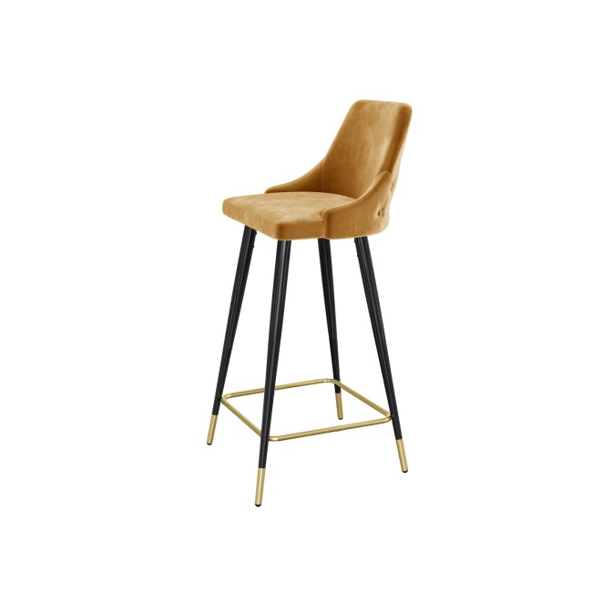 GRADE A2 - Mustard Velvet Bar Stool with Back - 79cm - Maddy