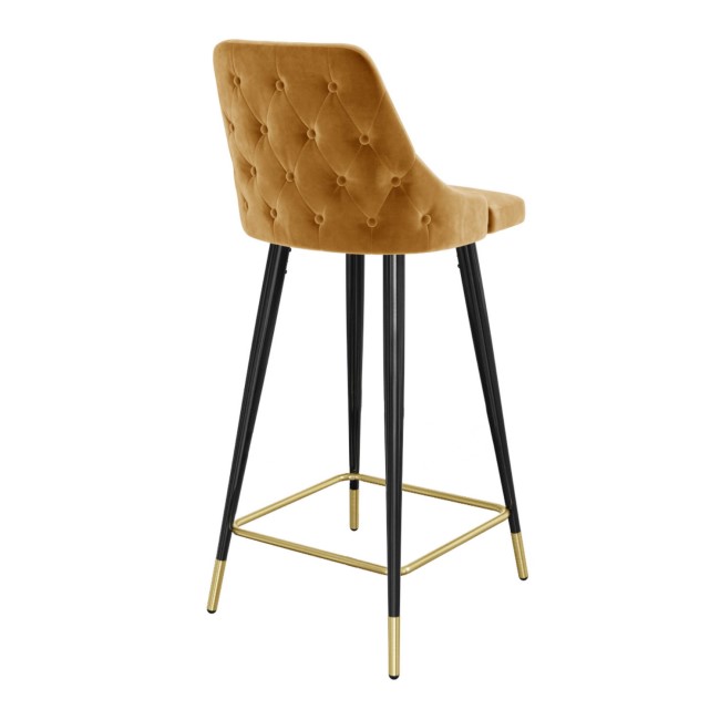 GRADE A2 - Mustard Velvet Bar Stool with Back - 79cm - Maddy