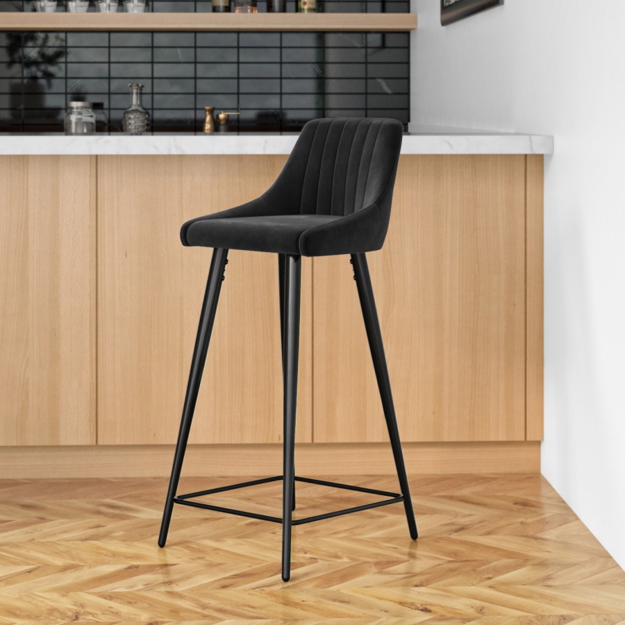 GRADE A2 - Charcoal Velvet Bar Stool with Back - 77cm - Macie