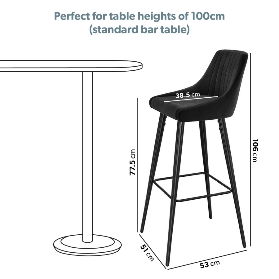 GRADE A1 - Two Charcoal Grey Velvet Bar Stool with Black Legs - Macie Bundle