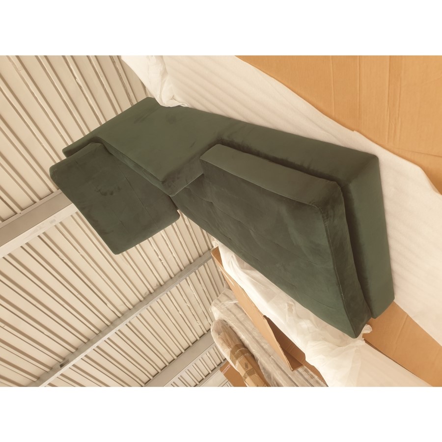 GRADE A2 - Mid-Century Modern Dark Green Velvet Chaise Lounge - Campbell