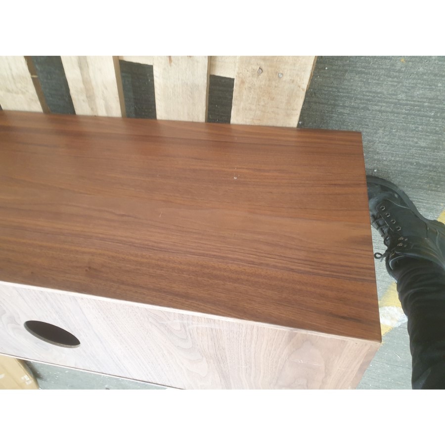 GRADE A2 - Solid Walnut TV Unit with Sliding Doors & Drawers TV's up to 70" - Briana