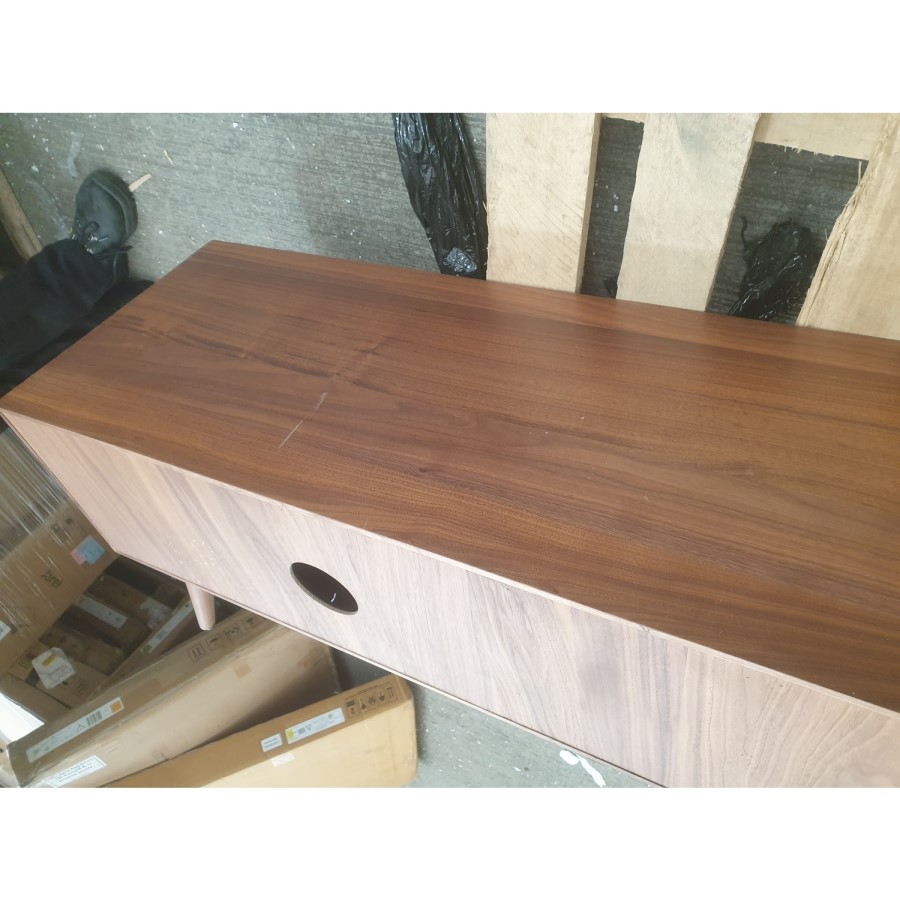 GRADE A2 - Solid Walnut TV Unit with Sliding Doors & Drawers TV's up to 70" - Briana