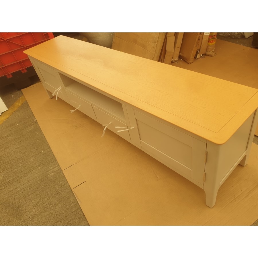 GRADE A2 - Large Grey Solid Wood TV Unit with Storage - TV's up to 77" - Adeline