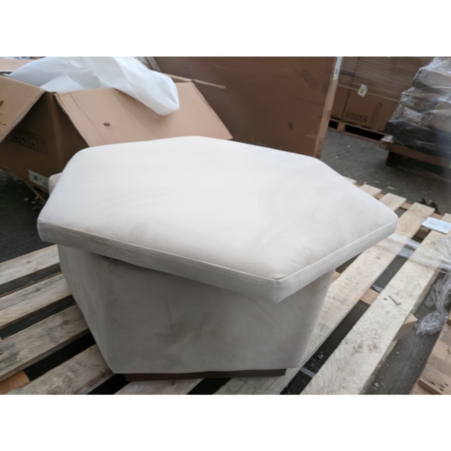 GRADE A2 - Large 80cm Beige Velvet Pouffe Stool with Storage - Bella