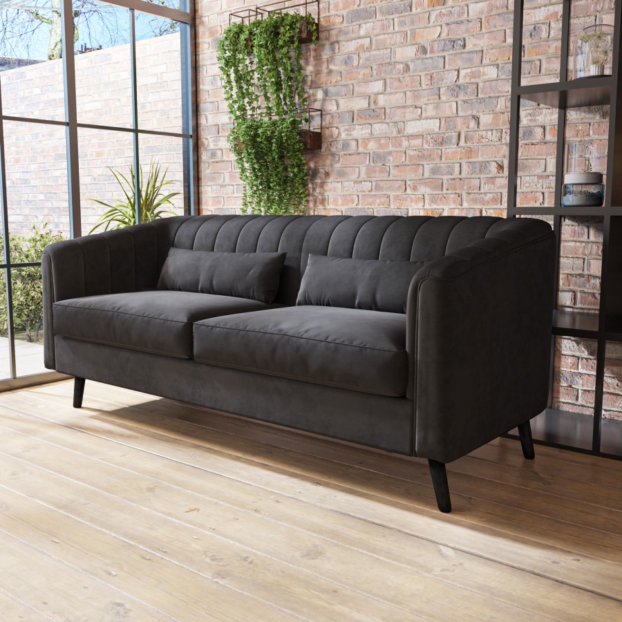Grey Velvet 3 Seater Sofa - Lotti