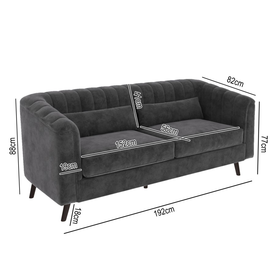 GRADE A2 - Lotti Grey Velvet 3 Seater Sofa with 2 Cushions