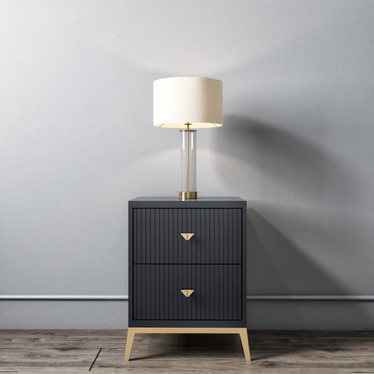 Dark Grey Art Deco 2 Drawer Bedside Table with Legs - Maya