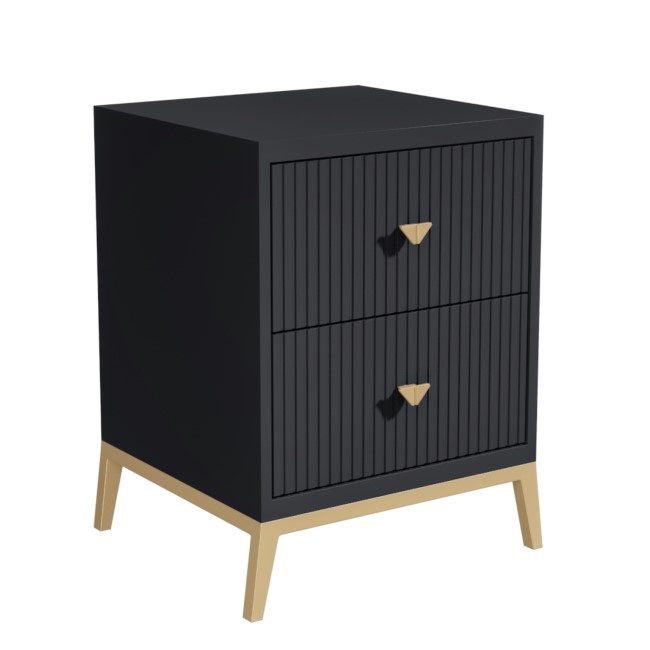 Maya Art Deco 2 Drawer Bedside Table in Dark Grey