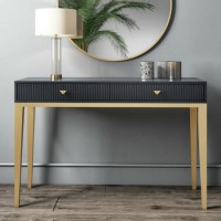 ALMOST PERFECT - Dark Grey Art Deco Dressing Table with 2 Drawers - Maya ALMOST PERFECT - Dark Grey Art Deco Dressing Table with 2 Drawers - Maya