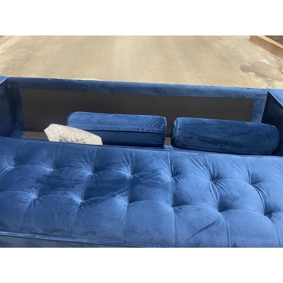 GRADE A2 - Navy Blue Velvet 2 Seater Mid Century Quilted Sofa - Elba