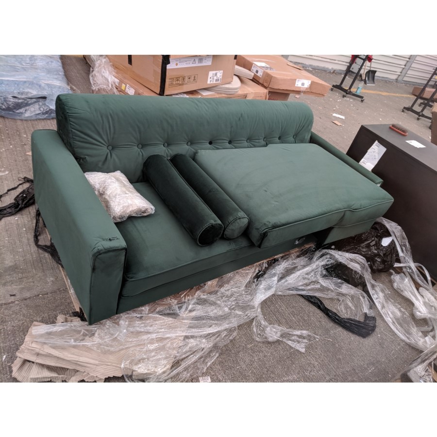 GRADE A2 - Green Velvet 3 Seater L Shaped Sofa in - Right Hand Facing - Idris