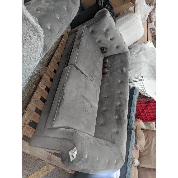 GRADE A2 - 3 Seater Pull Out Chesterfield Sofa Bed in Grey Velvet - Bronte