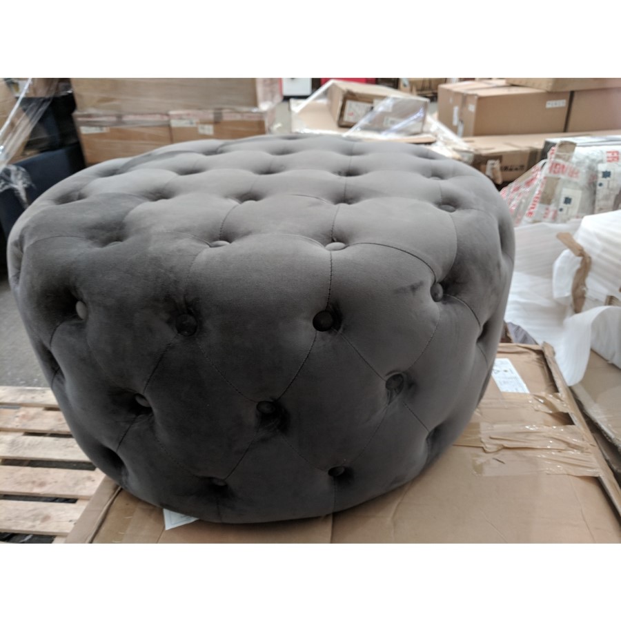 GRADE A2 - Large Dark Grey Velvet Chesterfield Pouffe Stool - Xena