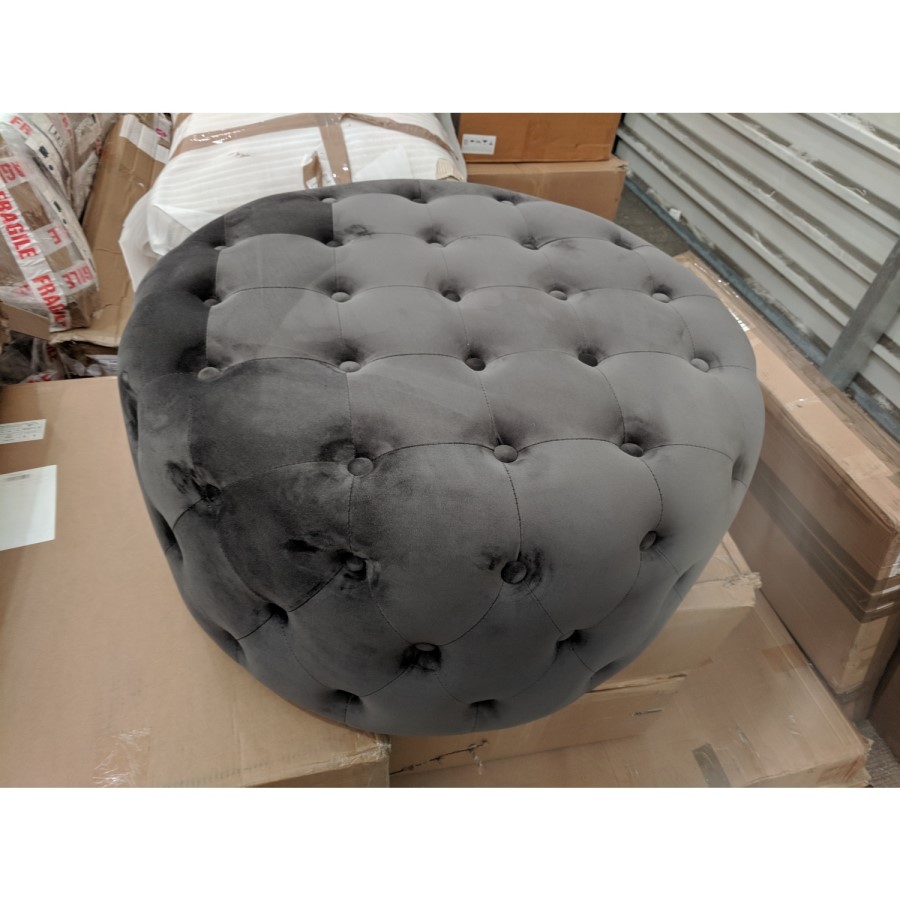 GRADE A2 - Large Dark Grey Velvet Chesterfield Pouffe Stool - Xena