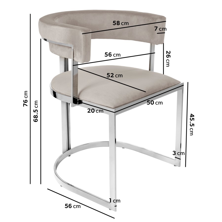 GRADE A2 - Beige Velvet Cantilever Dining Chair - Alana Boutique