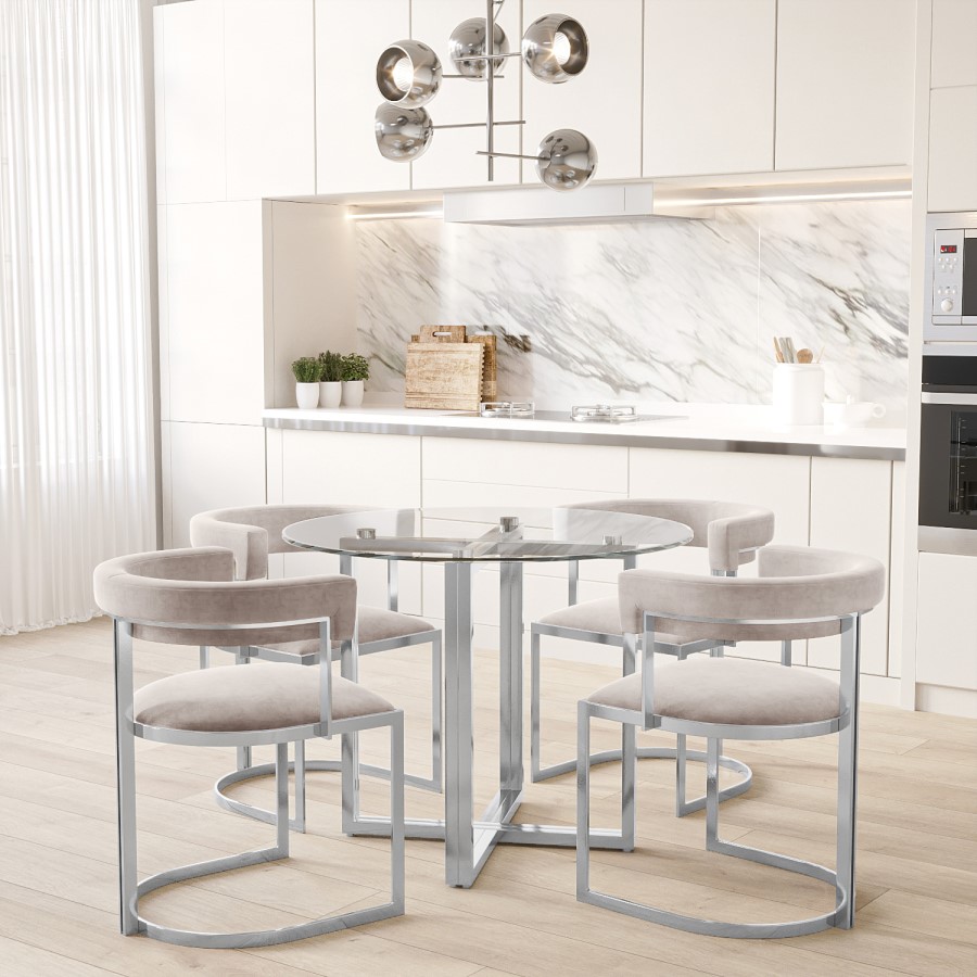 GRADE A2 - Beige Velvet Cantilever Dining Chair - Alana Boutique