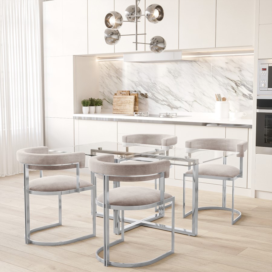 GRADE A2 - Beige Velvet Cantilever Dining Chair - Alana Boutique