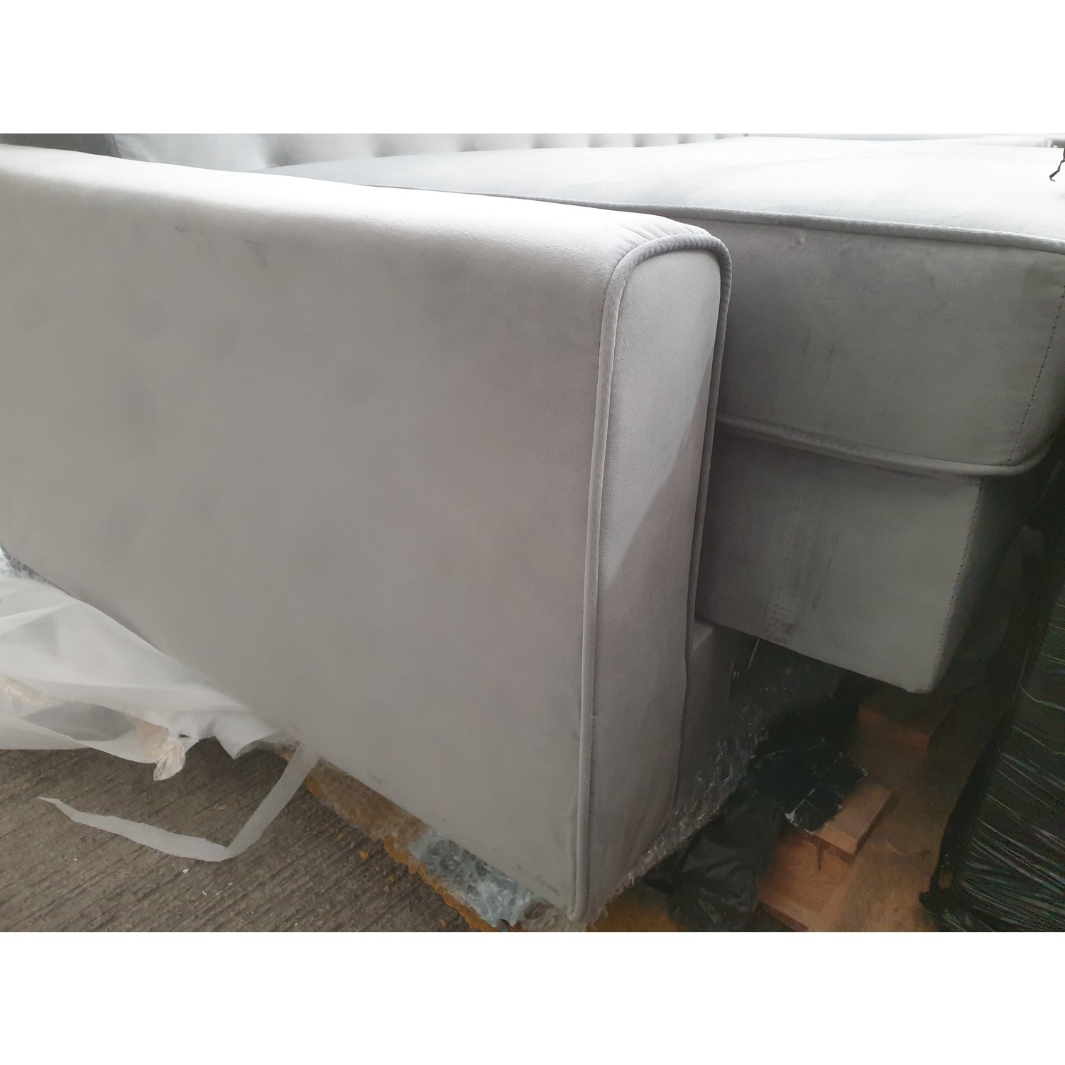 GRADE A2 - Grey 3 Seater L Shaped Sofa in Velvet - Left Hand Facing ...