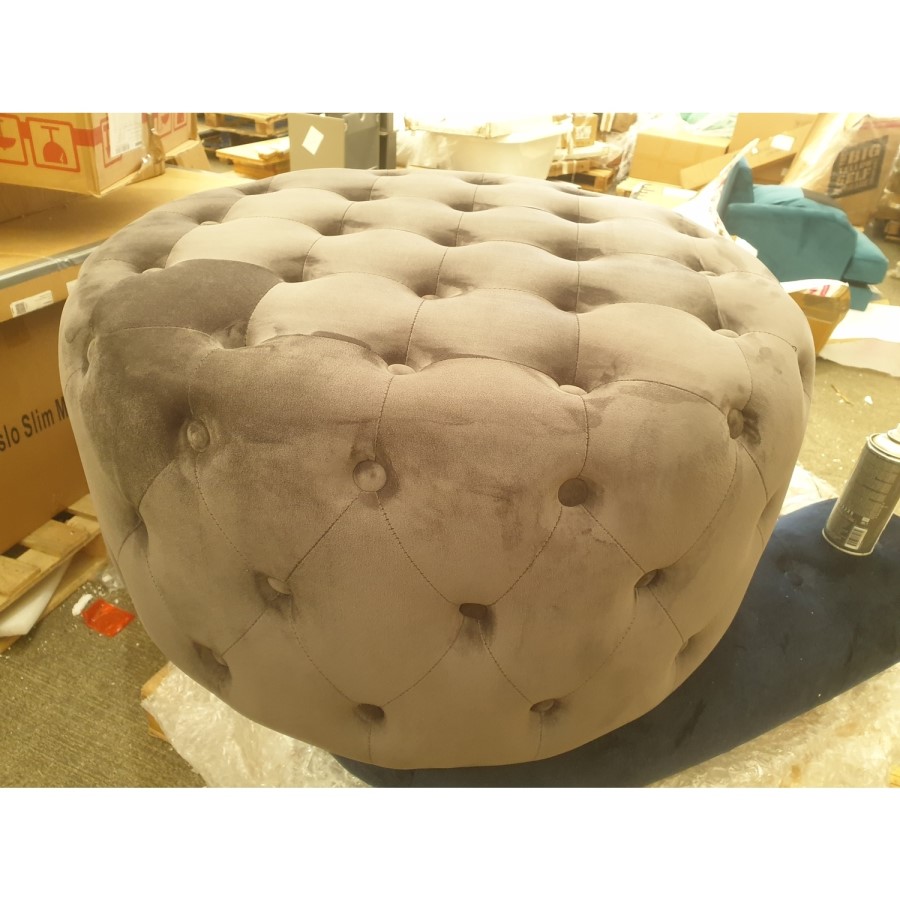 GRADE A2 - Large Dark Grey Velvet Chesterfield Pouffe Stool - Xena