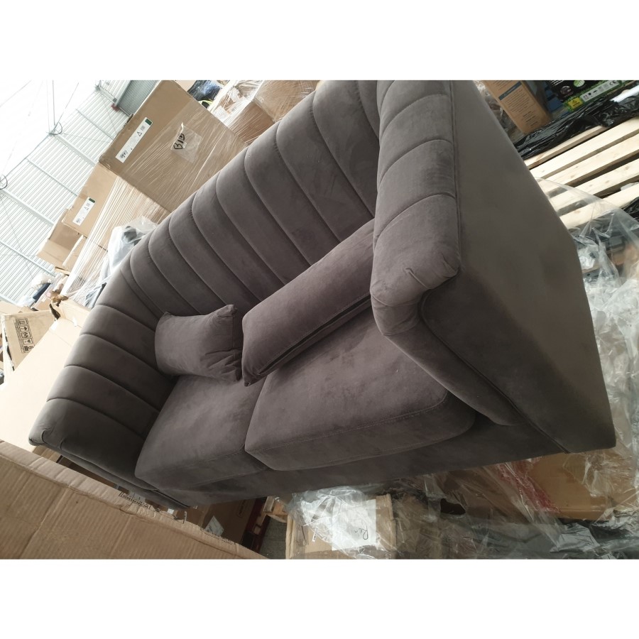 GRADE A2 - Dark Grey Quilted Velvet 2 Seater Sofa - Lotti