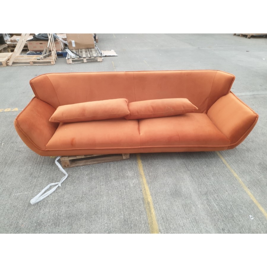 GRADE A2 - 3 Seater Retro Sofa in Orange Velvet- Eli