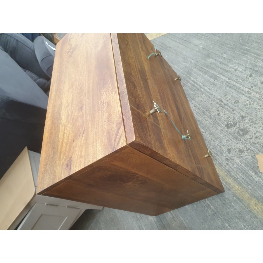 GRADE A2 - Mango Wood Chest of 3 Drawers with Gold Hairpin Legs - Halo