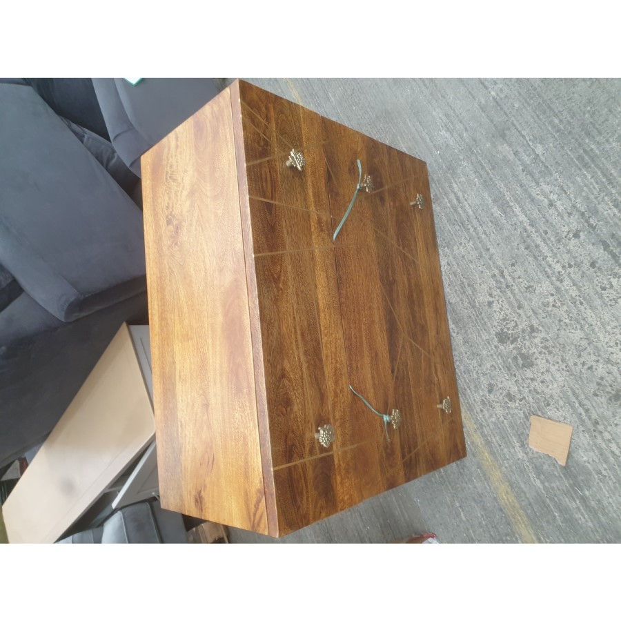 GRADE A2 - Mango Wood Chest of 3 Drawers with Gold Hairpin Legs - Halo