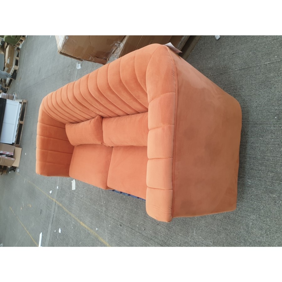GRADE A2 - Orange Velvet 3 Seater Sofa - Lotti