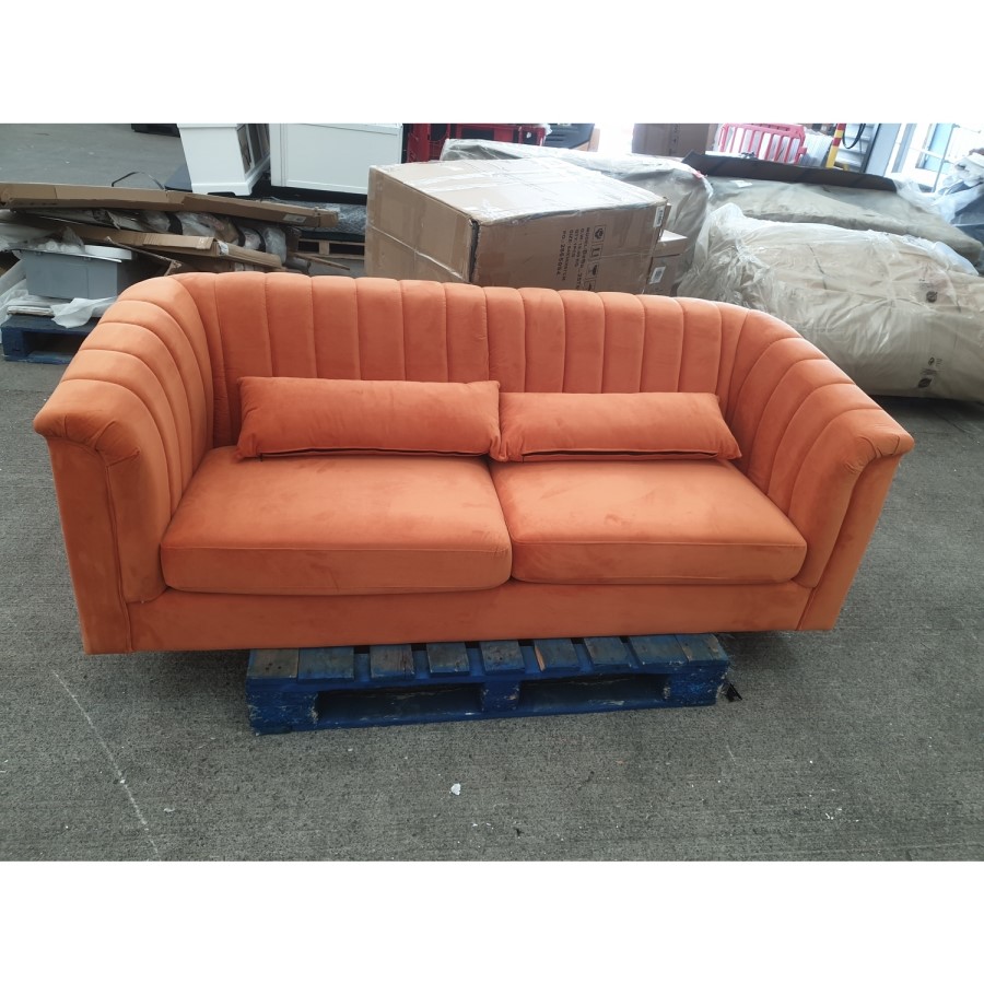 GRADE A2 - Orange Velvet 3 Seater Sofa - Lotti