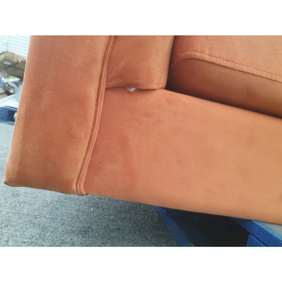 GRADE A2 - Orange Velvet 3 Seater Sofa - Lotti