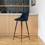 GRADE A2 - Navy Velvet Bar Stool with Back - 77cm - Macie