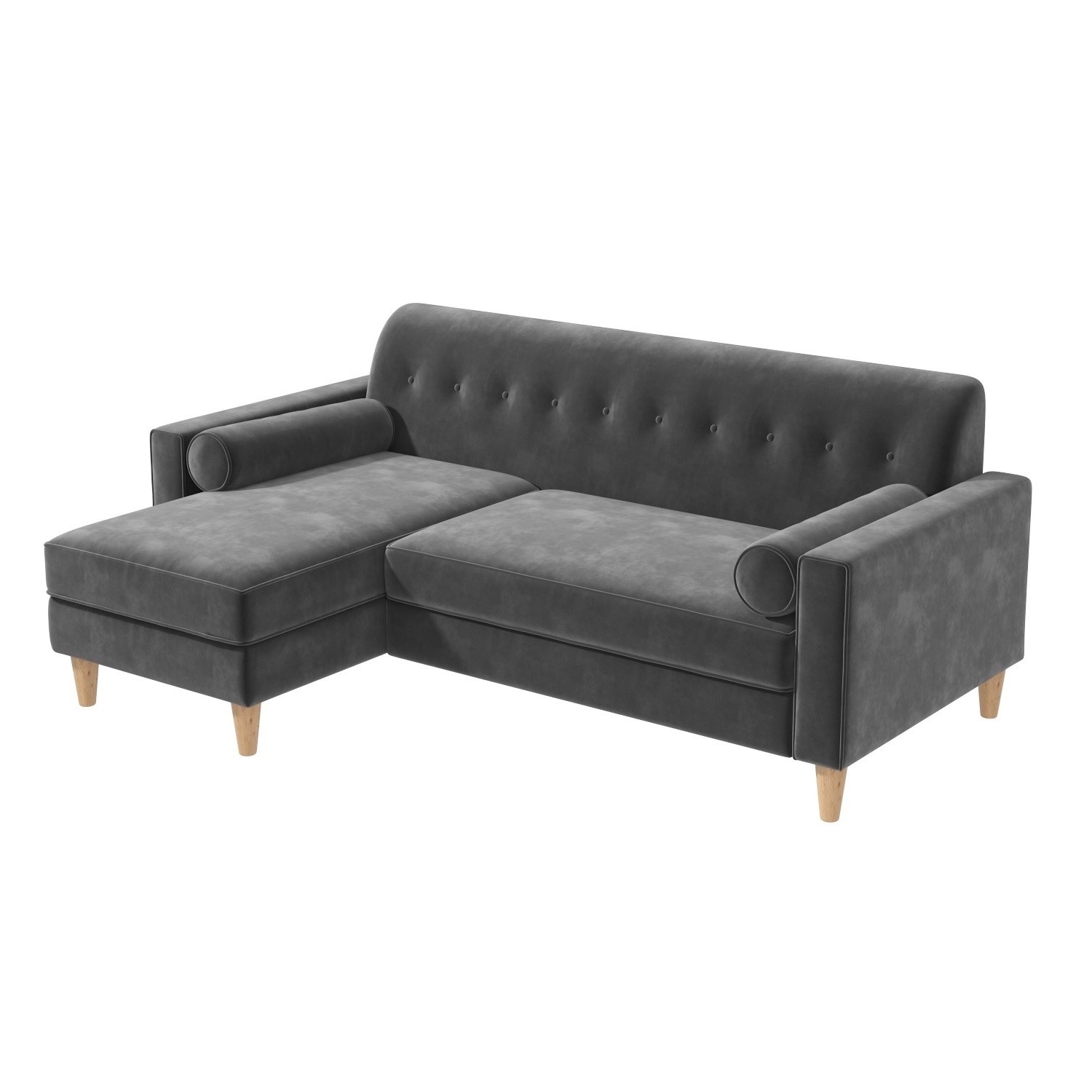 GRADE A1 - Grey 3 Seater L Shaped Sofa in Velvet - Left Hand Facing ...