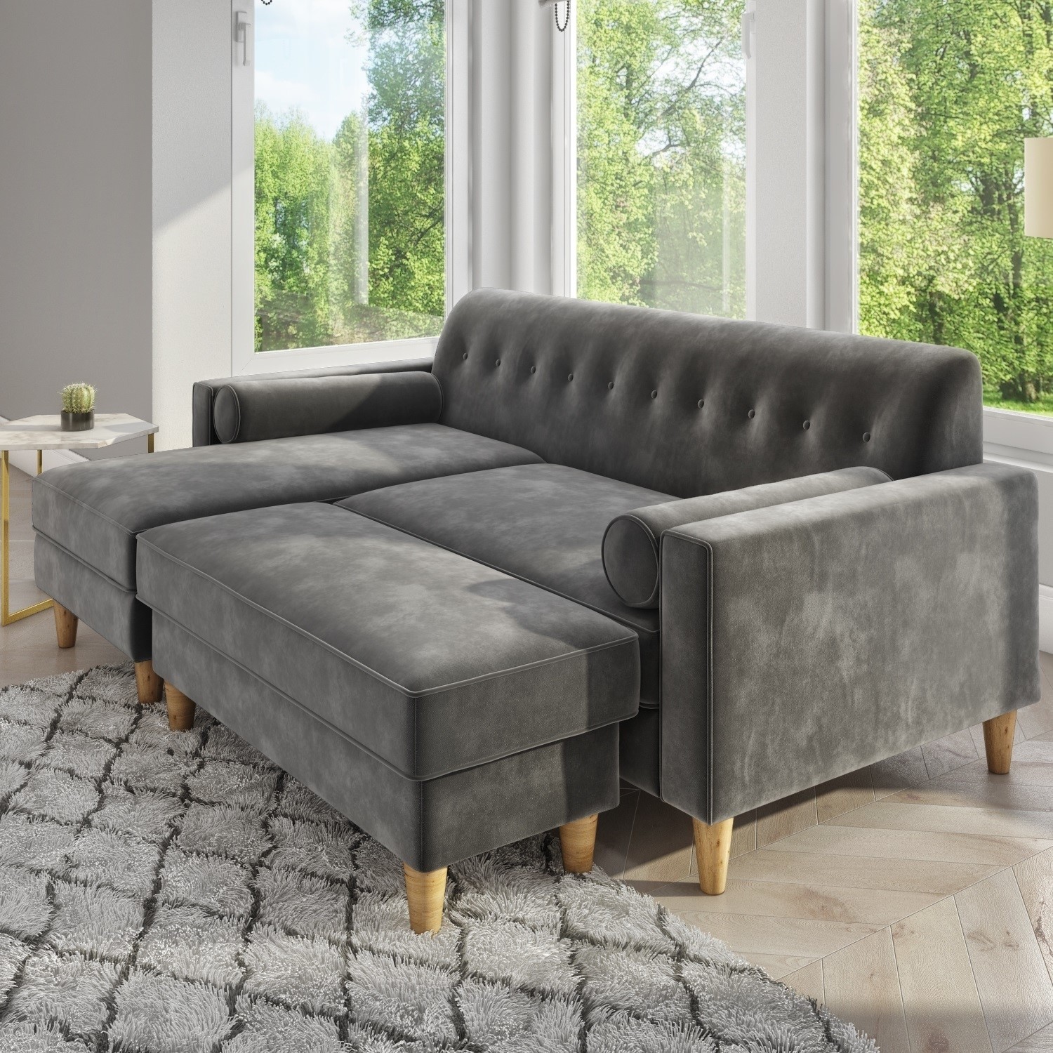 GRADE A1 Grey 3 Seater L Shaped Sofa in Velvet Left Hand Facing Idris Furniture123