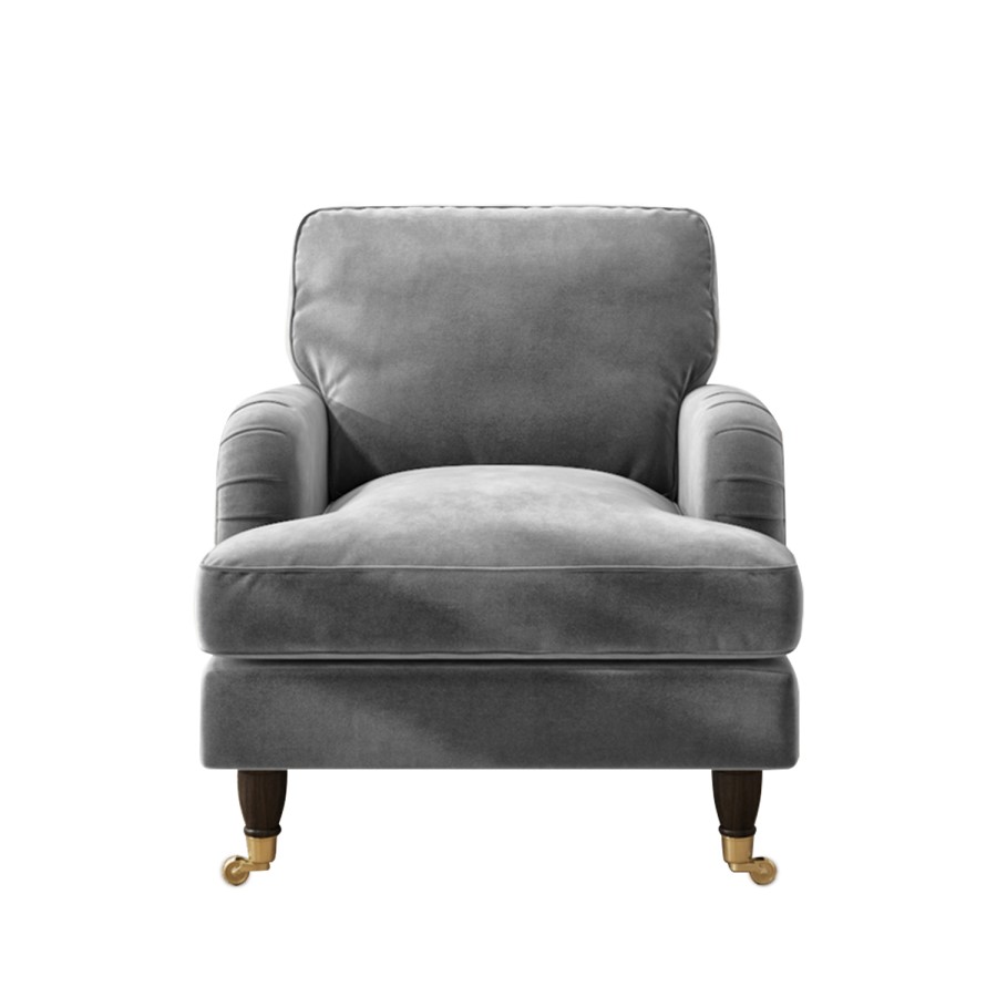 GRADE A2 - Silver Grey Velvet Armchair - Payton
