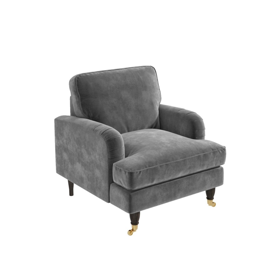GRADE A2 - Silver Grey Velvet Armchair - Payton