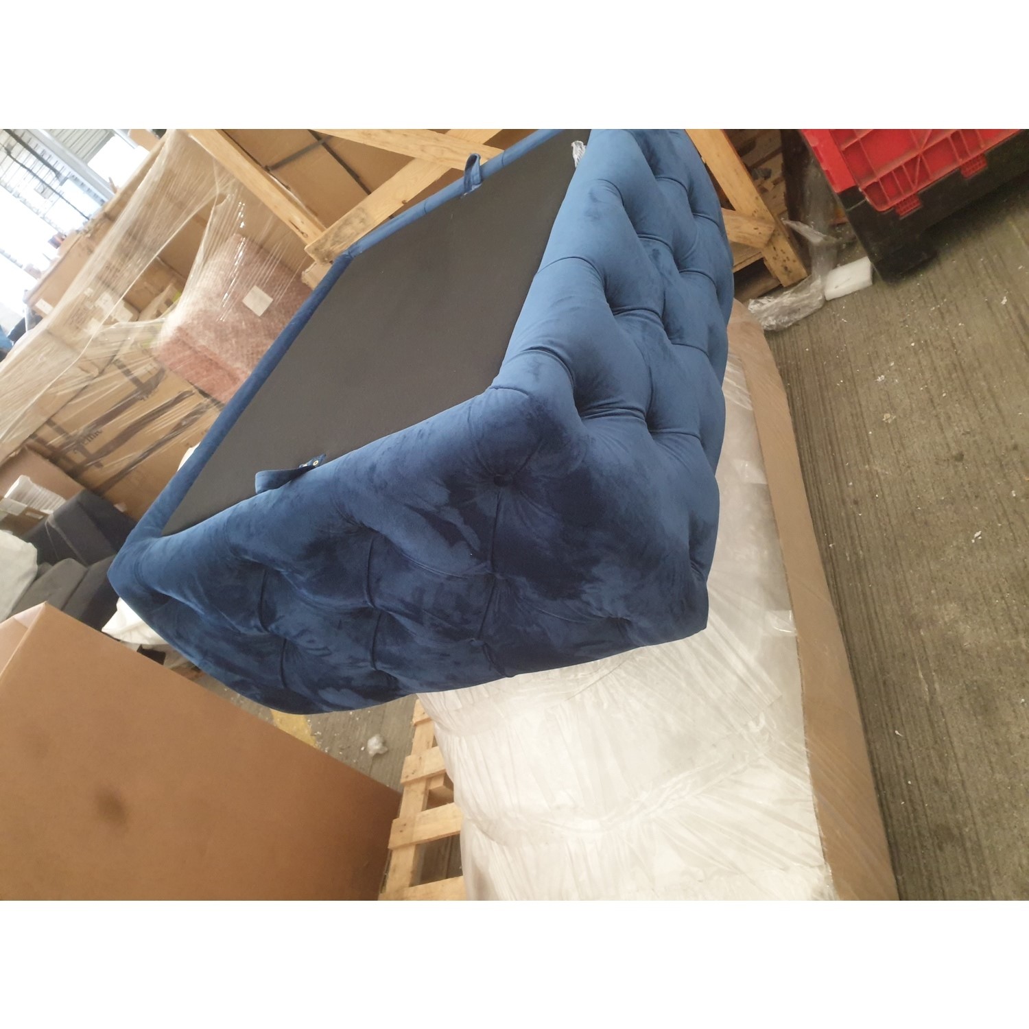 GRADE A2 Navy Velvet Rectangle Coffee Table with Ottoman Storage