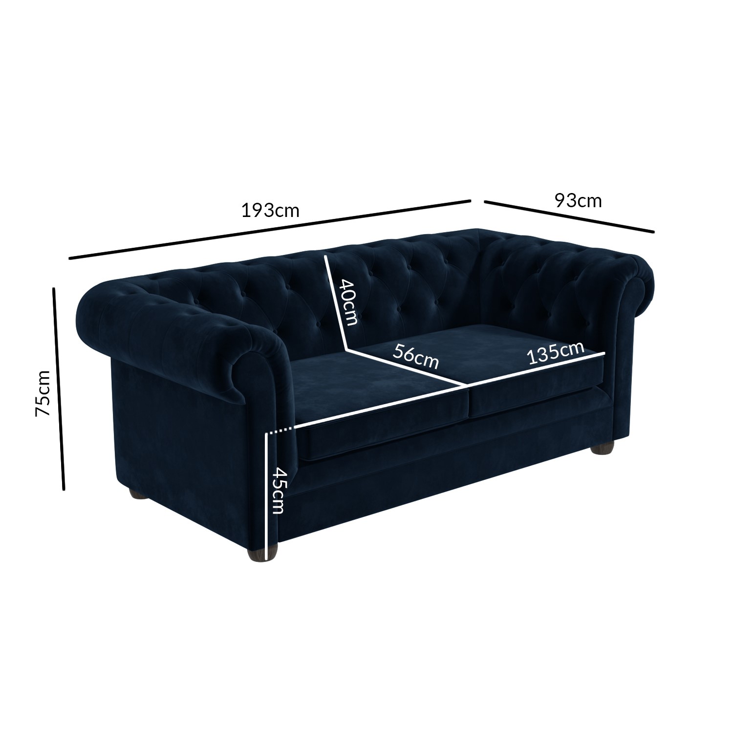 3 Seater Pull Out Chesterfield Sofa Bed in Navy Blue Velvet Bronte