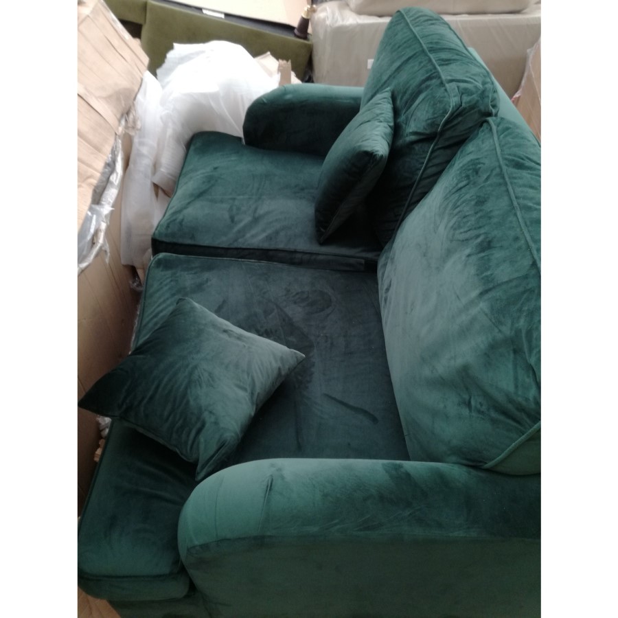GRADE A2 - 2 Seater Pull Out Sofa Bed in Dark Green Velvet - Payton