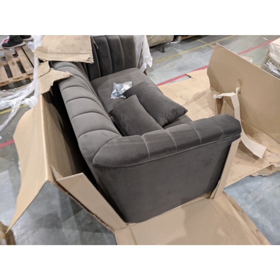 GRADE A2 - Dark Grey Quilted Velvet 2 Seater Sofa - Lotti