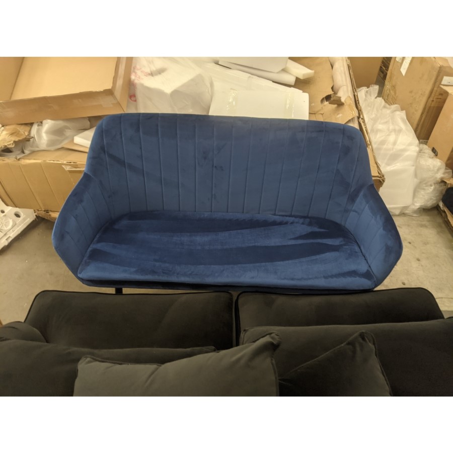 GRADE A2 - Navy Velvet Dining Bench with Back - Seats 2 - Logan