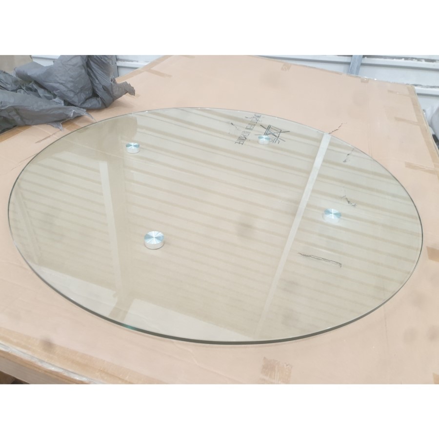 GRADE A2 - Round Glass Dining Table with Mirrored Legs - Seats 4 - Alana Boutique