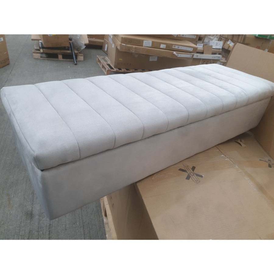 GRADE A2 - Safina Striped Top Ottoman Storage Bench in Silver Grey Velvet