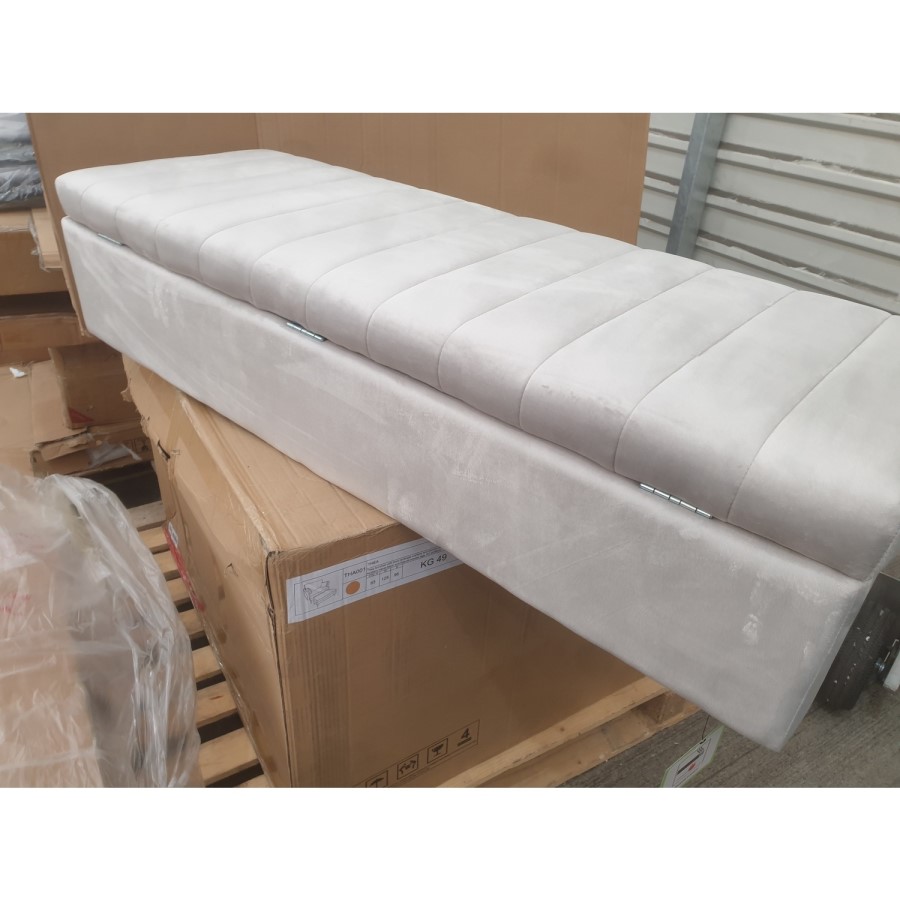 GRADE A2 - Safina Striped Top Ottoman Storage Bench in Silver Grey Velvet