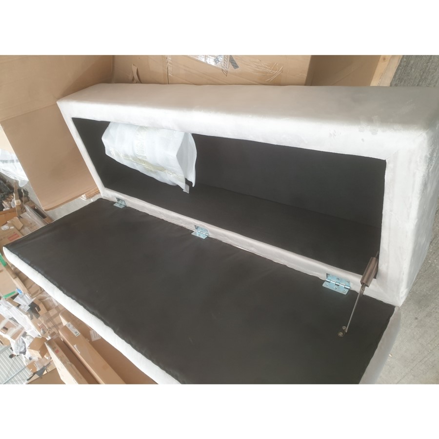 GRADE A2 - Safina Striped Top Ottoman Storage Bench in Silver Grey Velvet