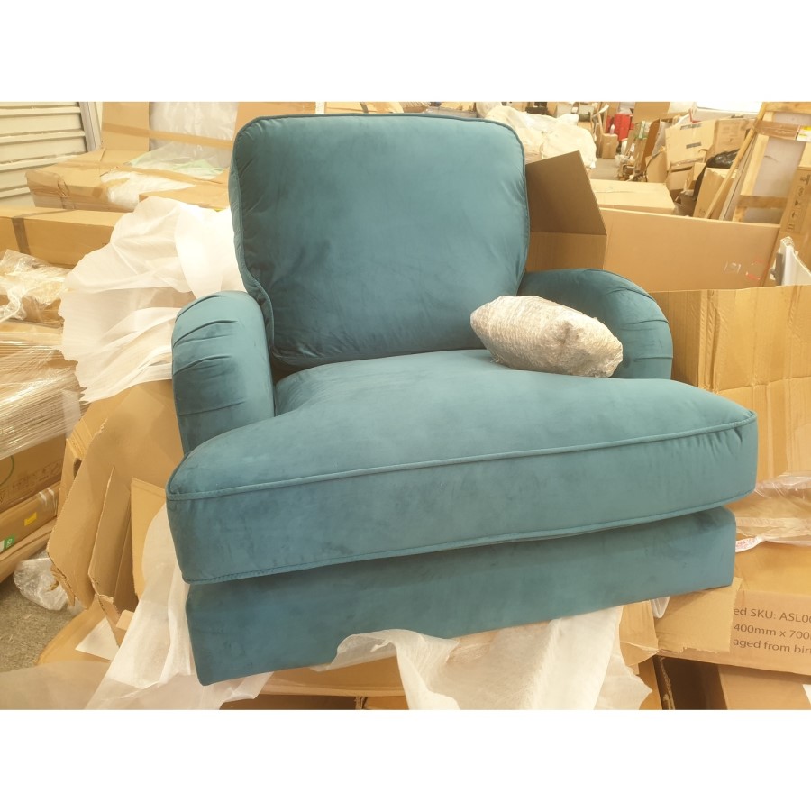 GRADE A2 - Teal Blue Velvet Armchair - Payton