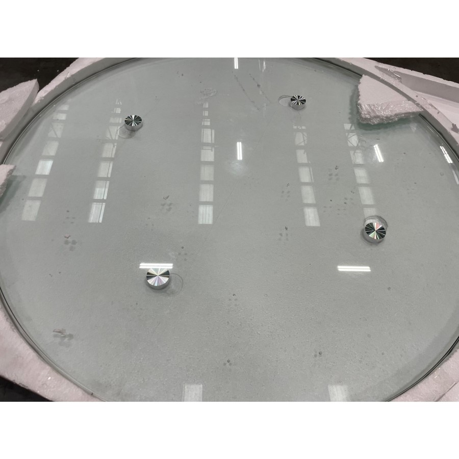 GRADE A2 - Round Glass Dining Table with Mirrored Legs - Seats 4 - Alana Boutique