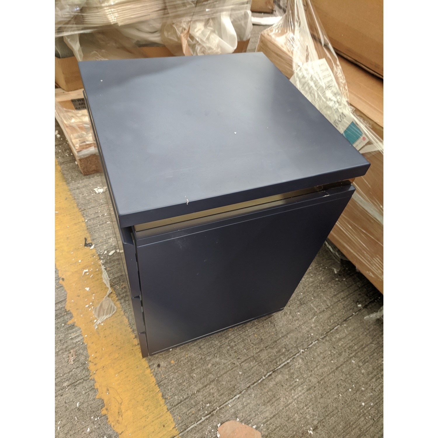 GRADE A2 Navy Bedside Table with 3 Drawers and a Gold Trim Isabella